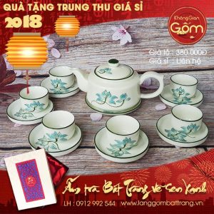 Quà trung thu giá sỉ - Ấm chén trà gốm sứ vẽ sen đẹp