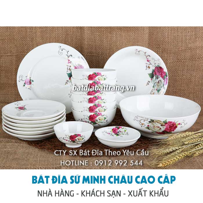 Mua bộ chén sứ hoa hồng giá rẻ, chén bát sứ đẹp