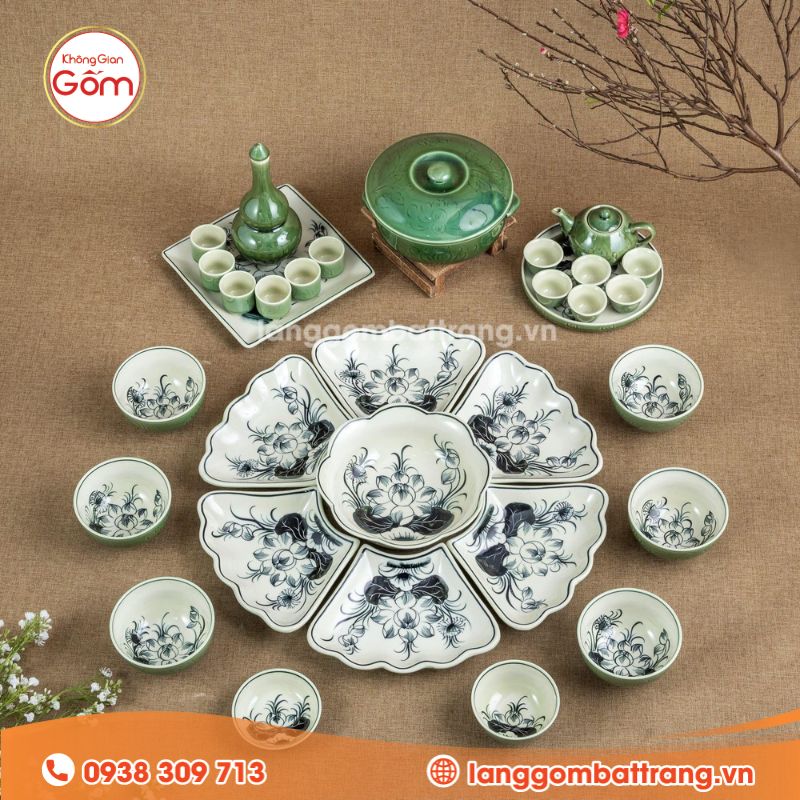 Bộ bát cơm hoa mặt trời gốm Bát Tràng