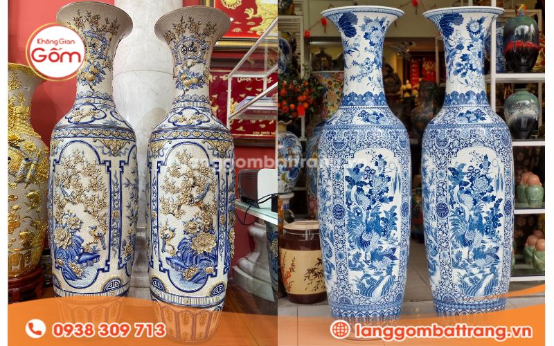 Lộc bình gốm Bát Tràng men rạn và men lam