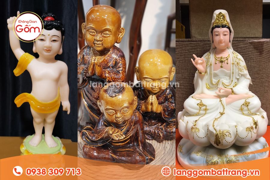 Tượng Phật và chú tiểu gốm Bát Tràng