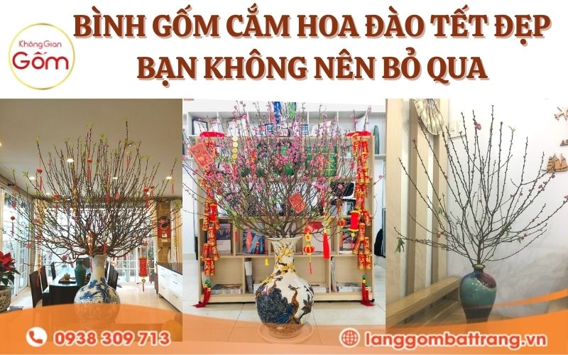 Bình gốm cắm hoa đào Tết bạn không nên bỏ qua