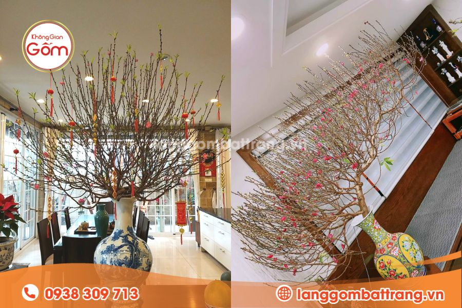 Bình hoa dáng tỏi cắm cành đào Tết