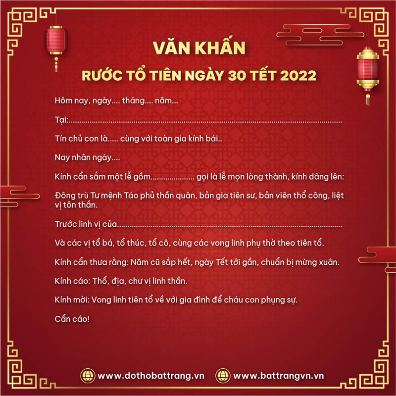 Văn khấn rước tổ tiên ngày 30 Tết