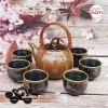 Bộ ấm chén trà cao cấp gốm sứ men nâu quai mây│Bát Tràng