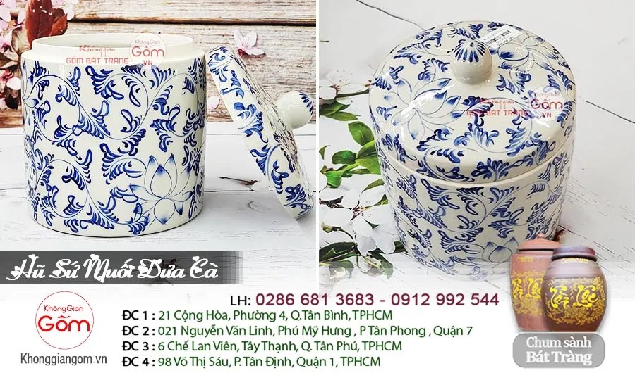 Hũ muối dưa cà gốm sứ 5l Bát Tràng - Hũ sành sứ vẽ hoa